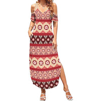 Tonga Language Week Family Matching Summer Maxi Dress and Hawaiian Shirt Lea Faka-Tonga Everyday LT05 Mom's Dress Beige - Polynesian Pride