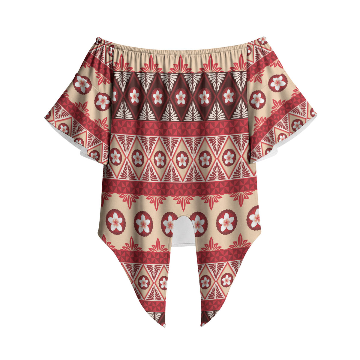 Tonga Language Week Off Shoulder Wrap Waist Top Lea Faka-Tonga Everyday LT05 Beige - Polynesian Pride
