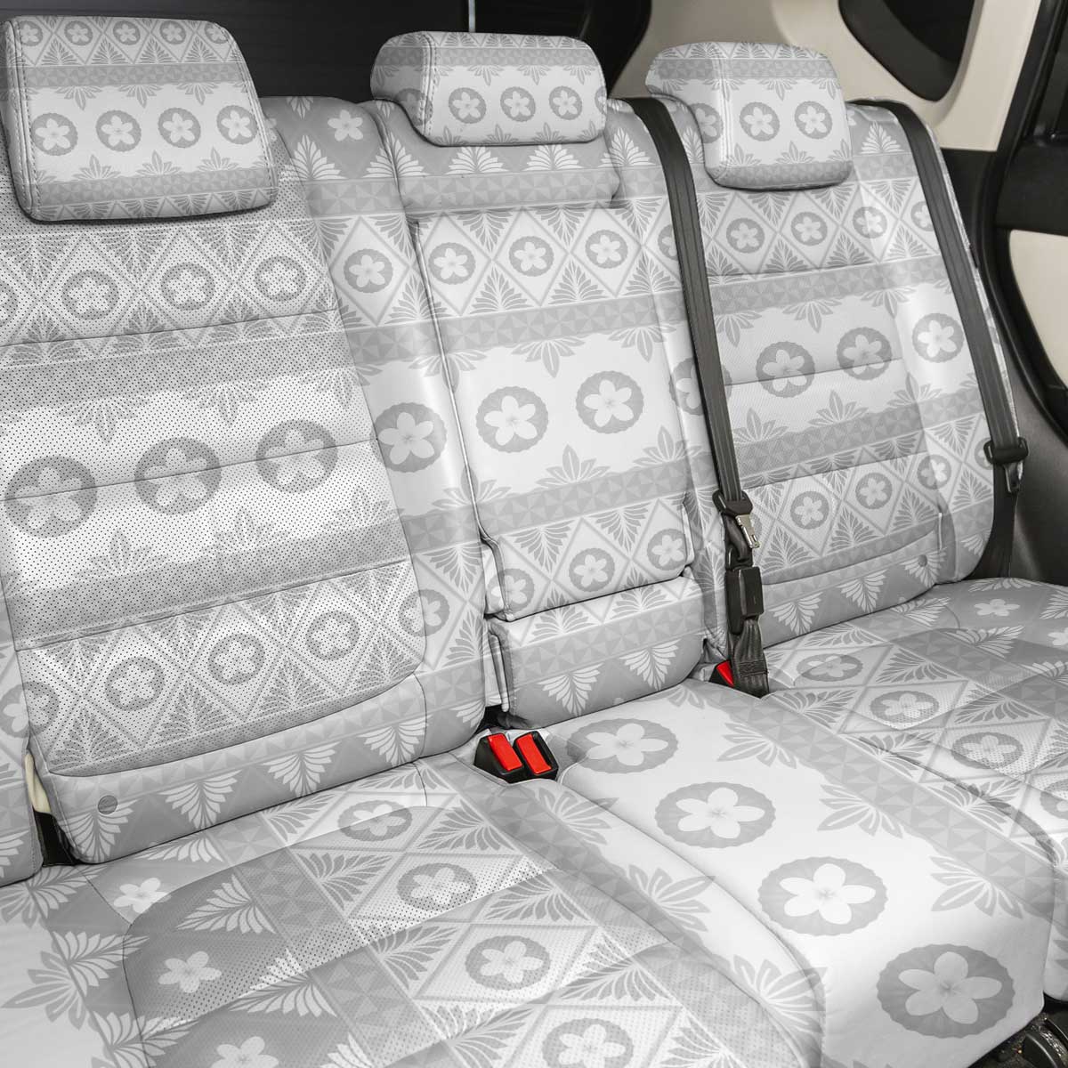 Tonga White Sunday Back Car Seat Cover Tongan Ngatu Siale Pattern - Polynesian Pride