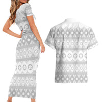 Tonga White Sunday Couples Matching Short Sleeve Bodycon Dress and Hawaiian Shirt Tongan Ngatu Siale Pattern LT05 - Polynesian Pride