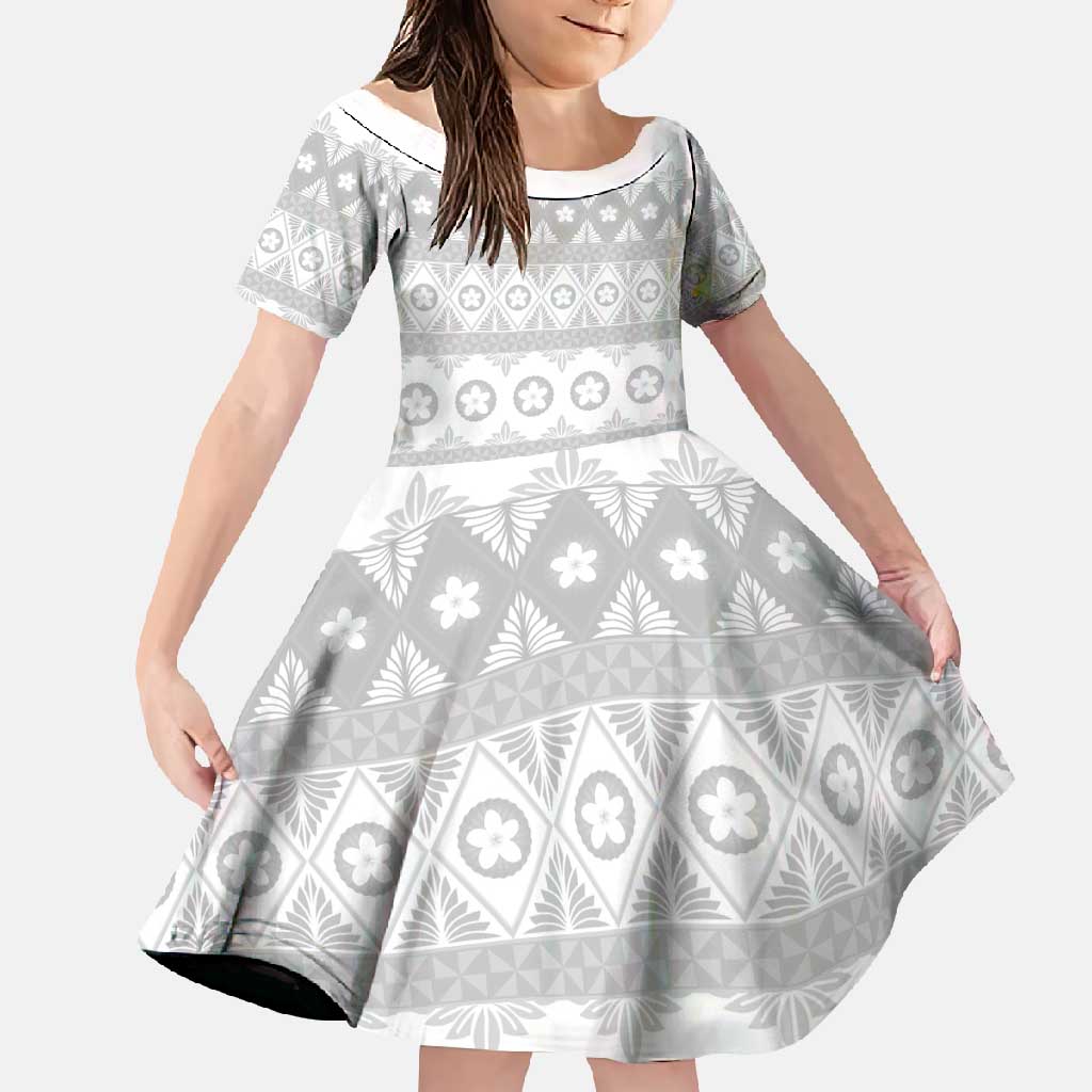 Tonga White Sunday Family Matching Mermaid Dress and Hawaiian Shirt Tongan Ngatu Siale Pattern LT05 Daughter's Dress White - Polynesian Pride