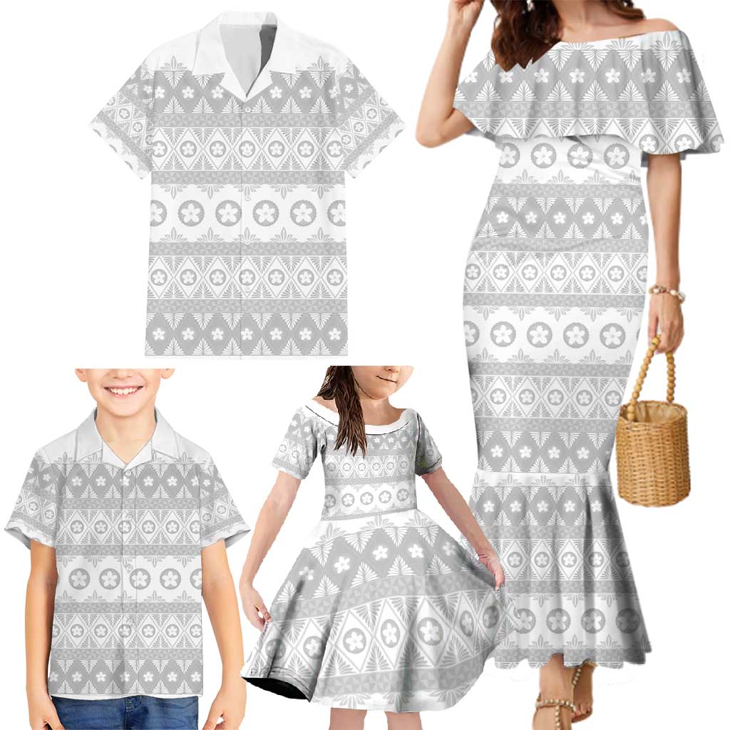 Tonga White Sunday Family Matching Mermaid Dress and Hawaiian Shirt Tongan Ngatu Siale Pattern LT05 - Polynesian Pride