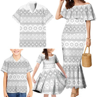 Tonga White Sunday Family Matching Mermaid Dress and Hawaiian Shirt Tongan Ngatu Siale Pattern LT05 - Polynesian Pride