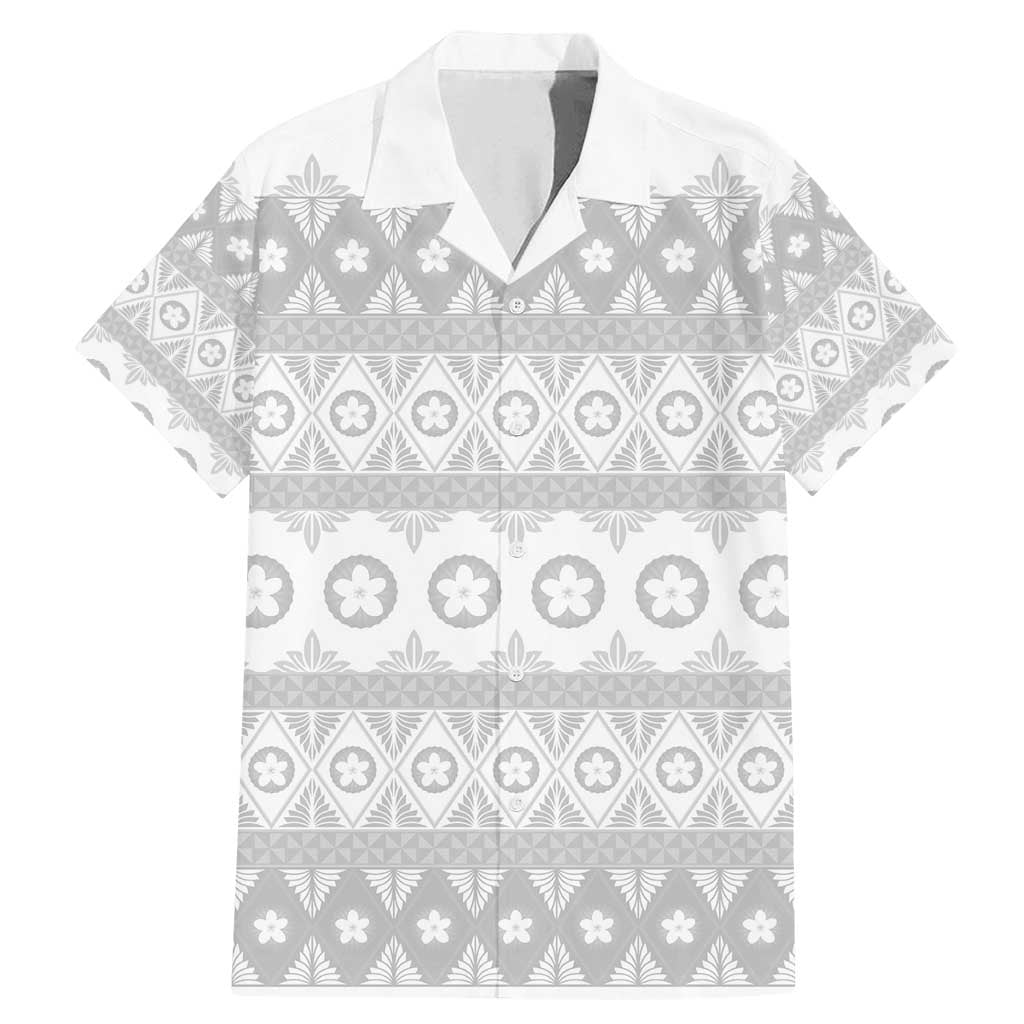 Tonga White Sunday Family Matching Mermaid Dress and Hawaiian Shirt Tongan Ngatu Siale Pattern LT05 Dad's Shirt - Short Sleeve White - Polynesian Pride