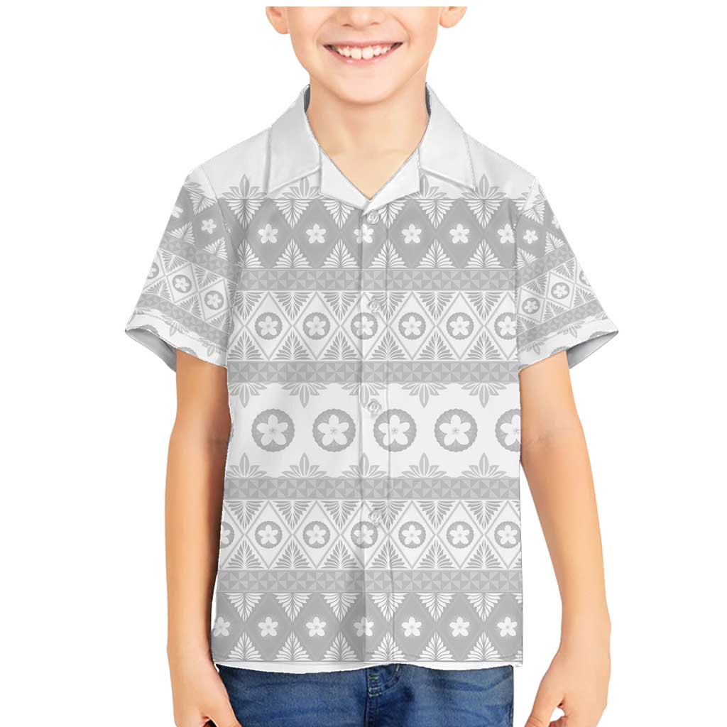 Tonga White Sunday Family Matching Mermaid Dress and Hawaiian Shirt Tongan Ngatu Siale Pattern LT05 Son's Shirt White - Polynesian Pride