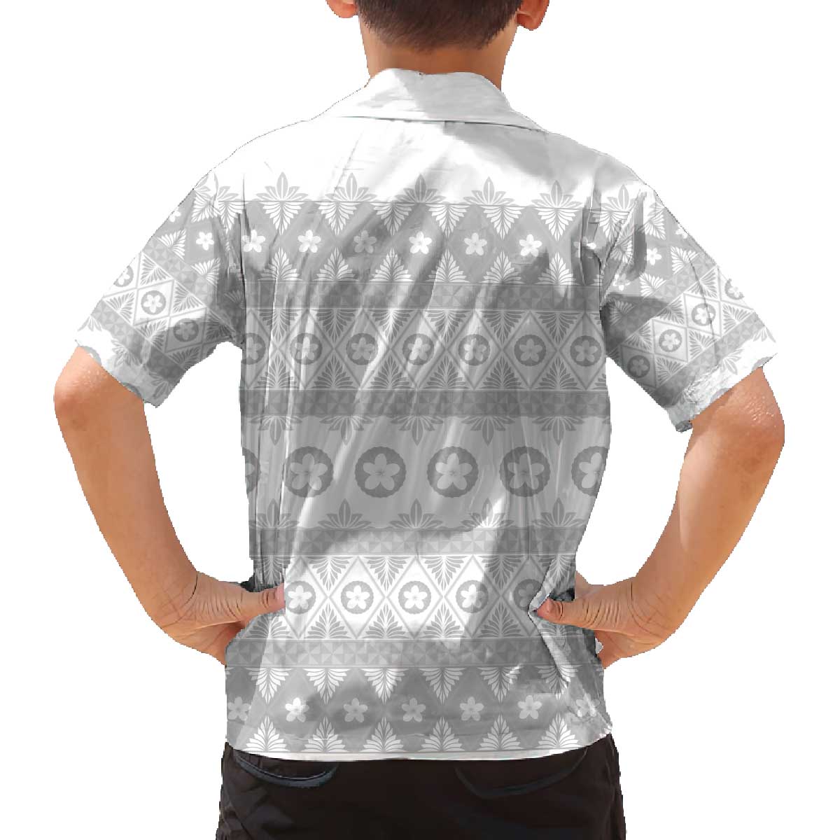 Tonga White Sunday Family Matching Off The Shoulder Long Sleeve Dress and Hawaiian Shirt Tongan Ngatu Siale Pattern LT05 - Polynesian Pride