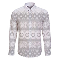 Tonga White Sunday Family Matching Off The Shoulder Long Sleeve Dress and Hawaiian Shirt Tongan Ngatu Siale Pattern LT05 Dad's Shirt - Long Sleeve White - Polynesian Pride