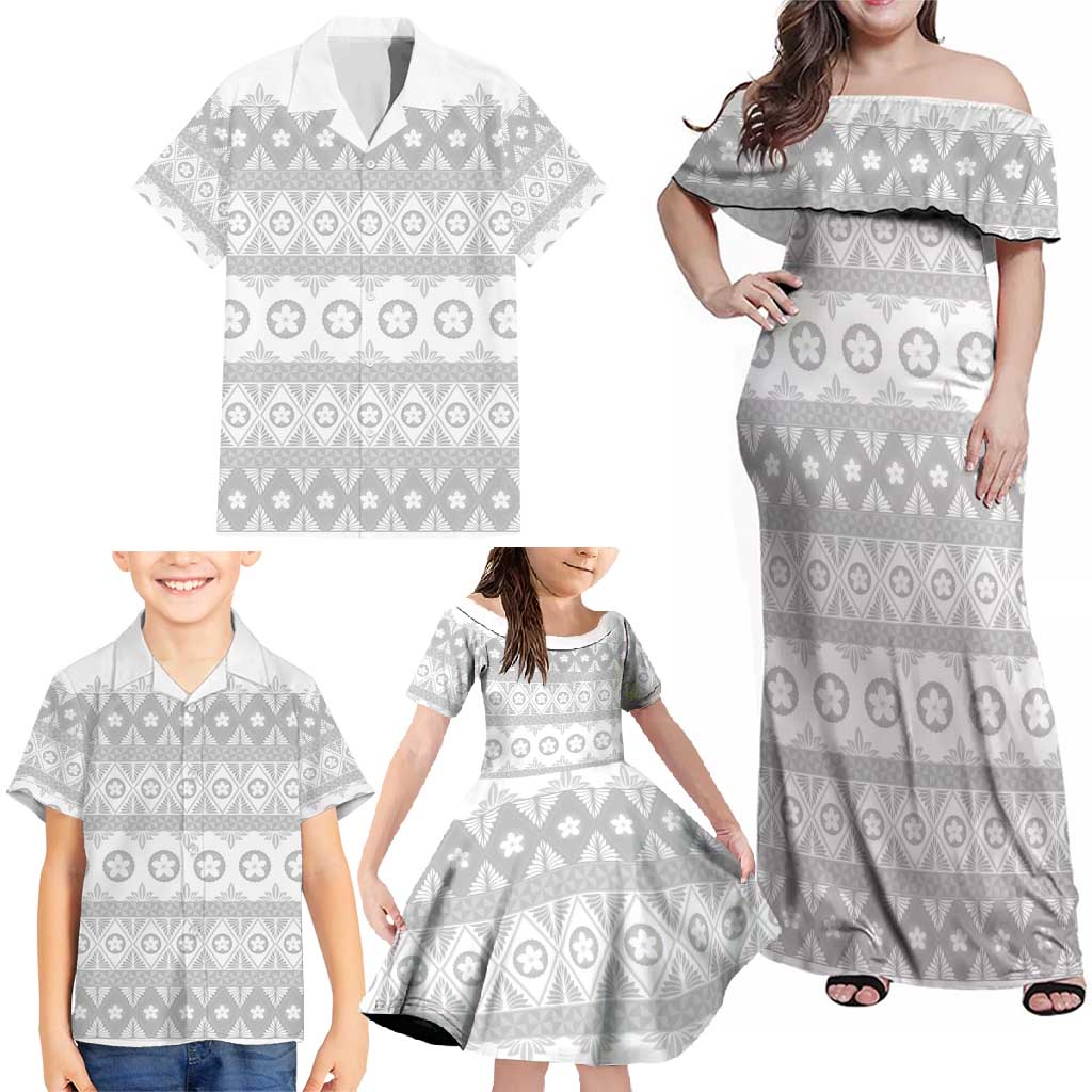Tonga White Sunday Family Matching Off Shoulder Maxi Dress and Hawaiian Shirt Tongan Ngatu Siale Pattern LT05 - Polynesian Pride