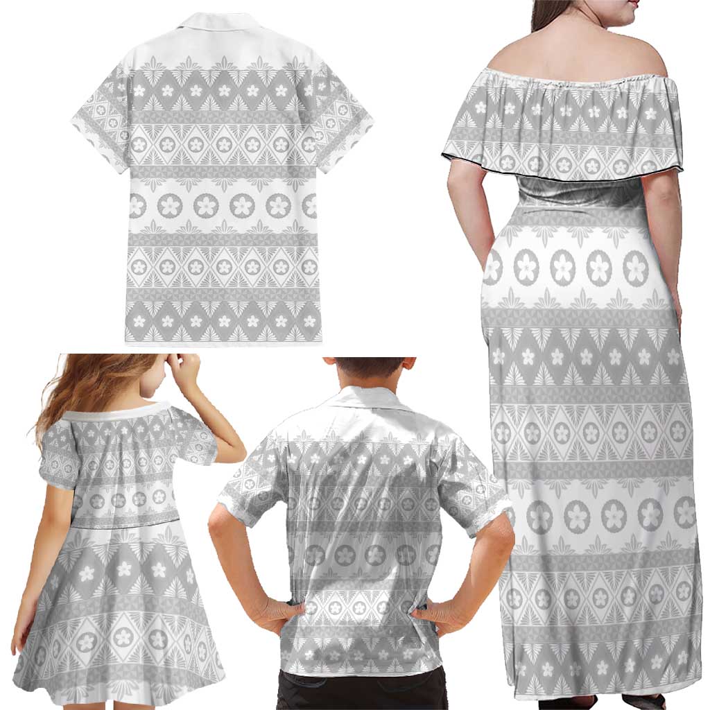 Tonga White Sunday Family Matching Off Shoulder Maxi Dress and Hawaiian Shirt Tongan Ngatu Siale Pattern LT05 - Polynesian Pride