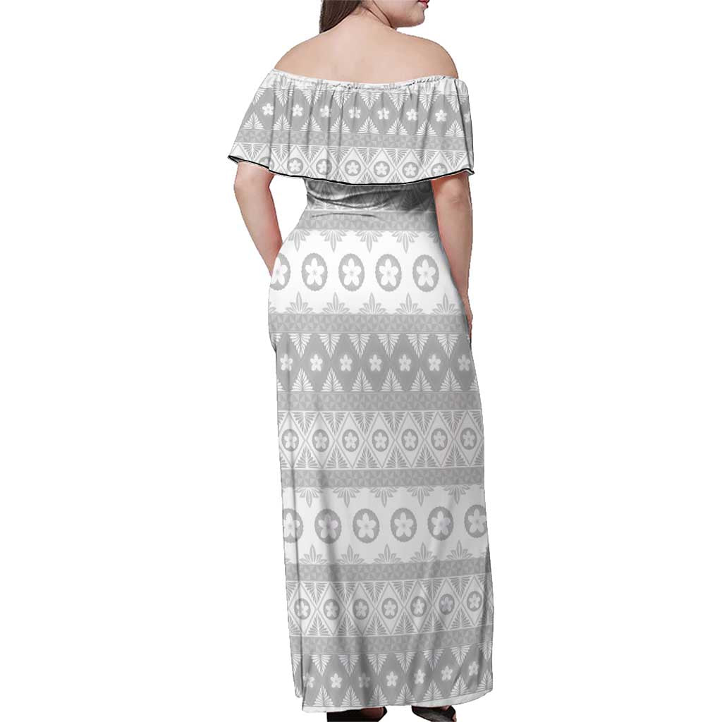 Tonga White Sunday Family Matching Off Shoulder Maxi Dress and Hawaiian Shirt Tongan Ngatu Siale Pattern LT05 - Polynesian Pride