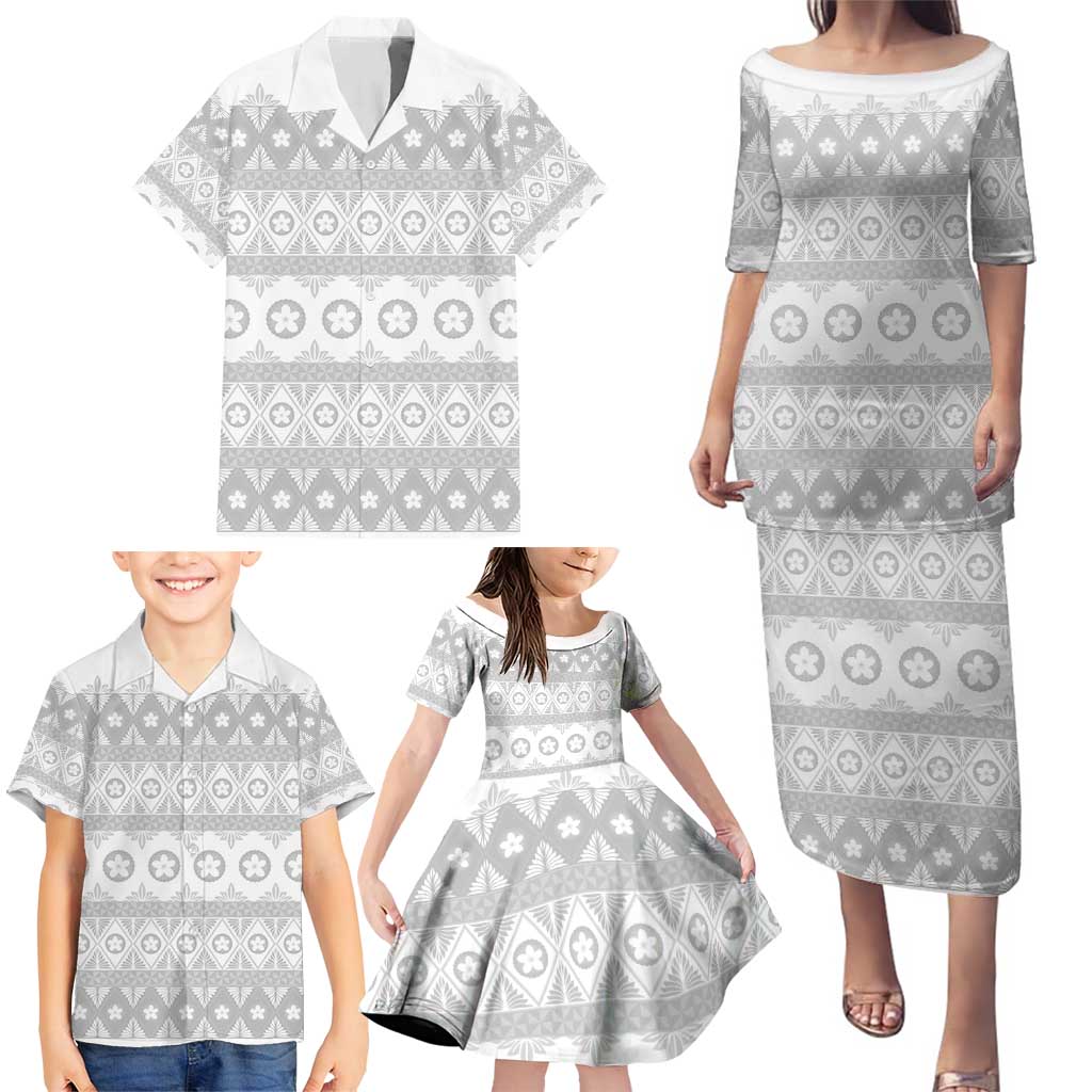 Tonga White Sunday Family Matching Puletasi and Hawaiian Shirt Tongan Ngatu Siale Pattern LT05 - Polynesian Pride