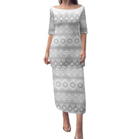 Tonga White Sunday Family Matching Puletasi and Hawaiian Shirt Tongan Ngatu Siale Pattern LT05 Mom's Dress White - Polynesian Pride