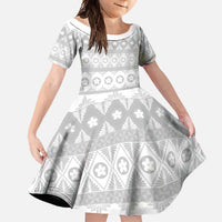 Tonga White Sunday Family Matching Short Sleeve Bodycon Dress and Hawaiian Shirt Tongan Ngatu Siale Pattern LT05 Daughter's Dress White - Polynesian Pride