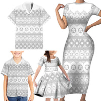 Tonga White Sunday Family Matching Short Sleeve Bodycon Dress and Hawaiian Shirt Tongan Ngatu Siale Pattern LT05 - Polynesian Pride