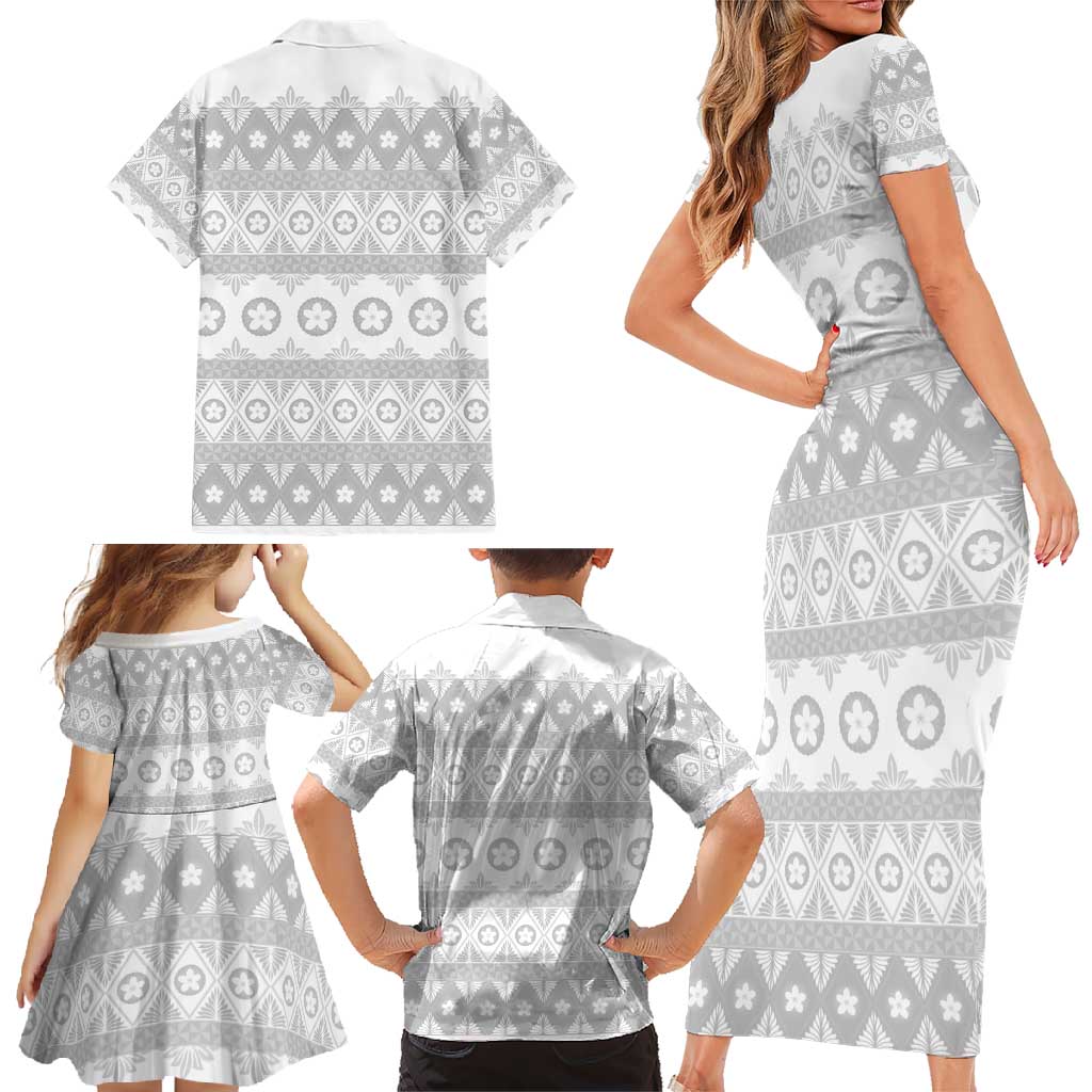 Tonga White Sunday Family Matching Short Sleeve Bodycon Dress and Hawaiian Shirt Tongan Ngatu Siale Pattern LT05 - Polynesian Pride