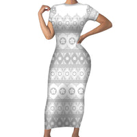 Tonga White Sunday Family Matching Short Sleeve Bodycon Dress and Hawaiian Shirt Tongan Ngatu Siale Pattern LT05 Mom's Dress White - Polynesian Pride