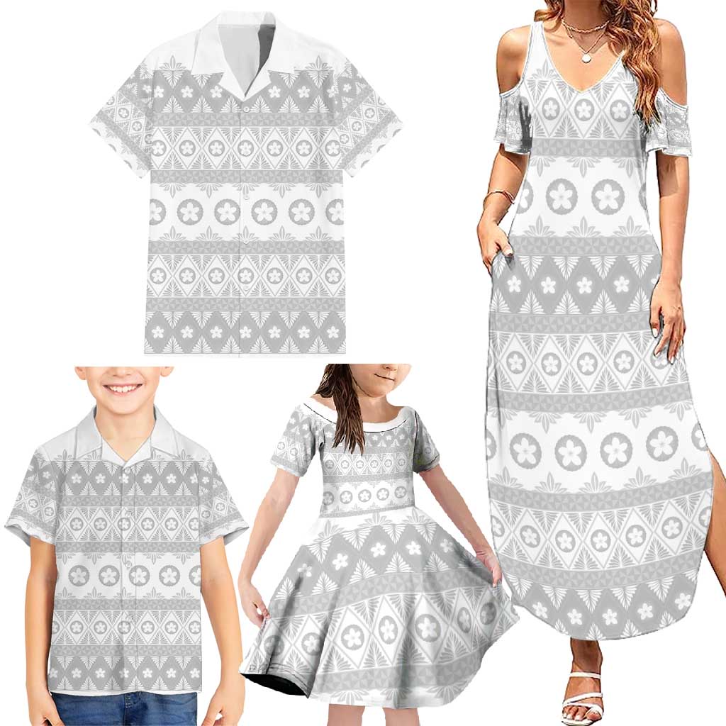 Tonga White Sunday Family Matching Summer Maxi Dress and Hawaiian Shirt Tongan Ngatu Siale Pattern LT05 - Polynesian Pride