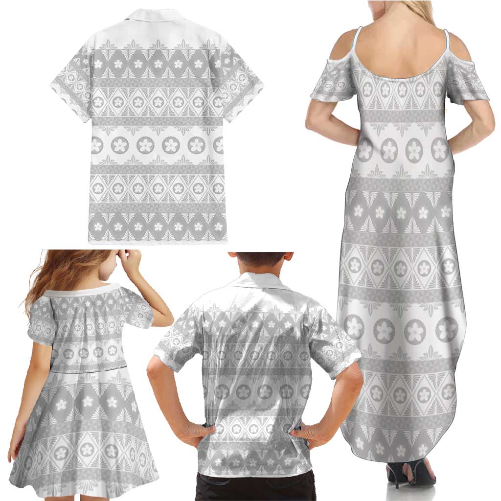 Tonga White Sunday Family Matching Summer Maxi Dress and Hawaiian Shirt Tongan Ngatu Siale Pattern LT05 - Polynesian Pride