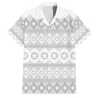 Tonga White Sunday Family Matching Summer Maxi Dress and Hawaiian Shirt Tongan Ngatu Siale Pattern LT05 Dad's Shirt - Short Sleeve White - Polynesian Pride