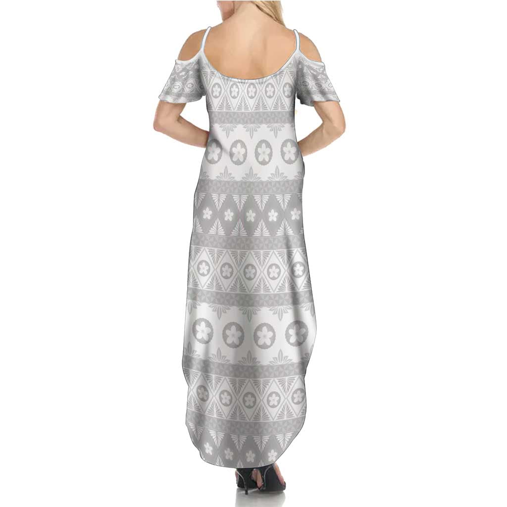 Tonga White Sunday Family Matching Summer Maxi Dress and Hawaiian Shirt Tongan Ngatu Siale Pattern LT05 - Polynesian Pride