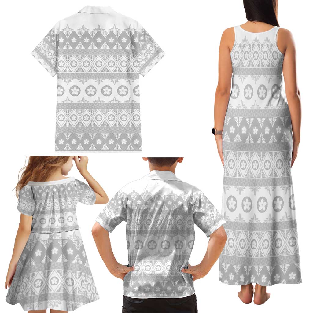 Tonga White Sunday Family Matching Tank Maxi Dress and Hawaiian Shirt Tongan Ngatu Siale Pattern LT05 - Polynesian Pride