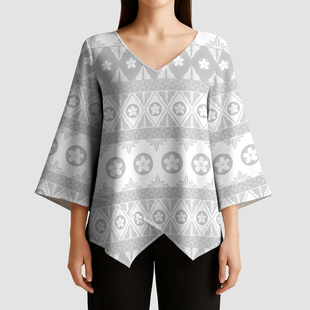 Tonga White Sunday Kimono Sleeve Blouse Tongan Ngatu Siale Pattern - Polynesian Pride