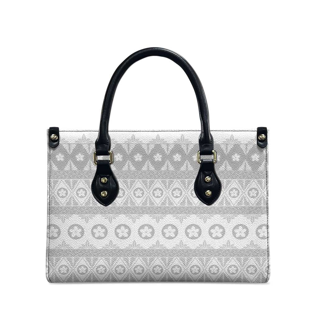 Tonga White Sunday Leather Bag Tongan Ngatu Siale Pattern - Polynesian Pride