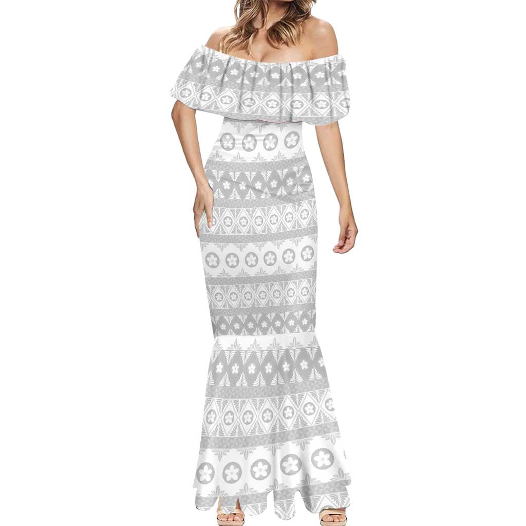 Tonga White Sunday Mermaid Dress Tongan Ngatu Siale Pattern - Polynesian Pride