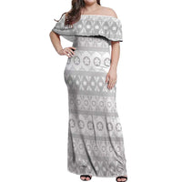Tonga White Sunday Off Shoulder Maxi Dress Tongan Ngatu Siale Pattern LT05 Women White - Polynesian Pride