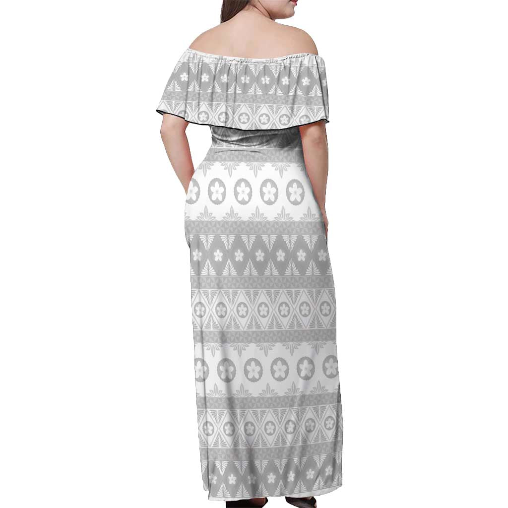 Tonga White Sunday Off Shoulder Maxi Dress Tongan Ngatu Siale Pattern LT05 - Polynesian Pride
