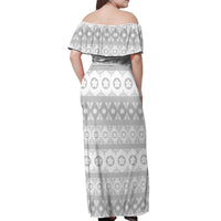Tonga White Sunday Off Shoulder Maxi Dress Tongan Ngatu Siale Pattern LT05 - Polynesian Pride