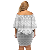 Tonga White Sunday Off Shoulder Short Dress Tongan Ngatu Siale Pattern LT05 - Polynesian Pride