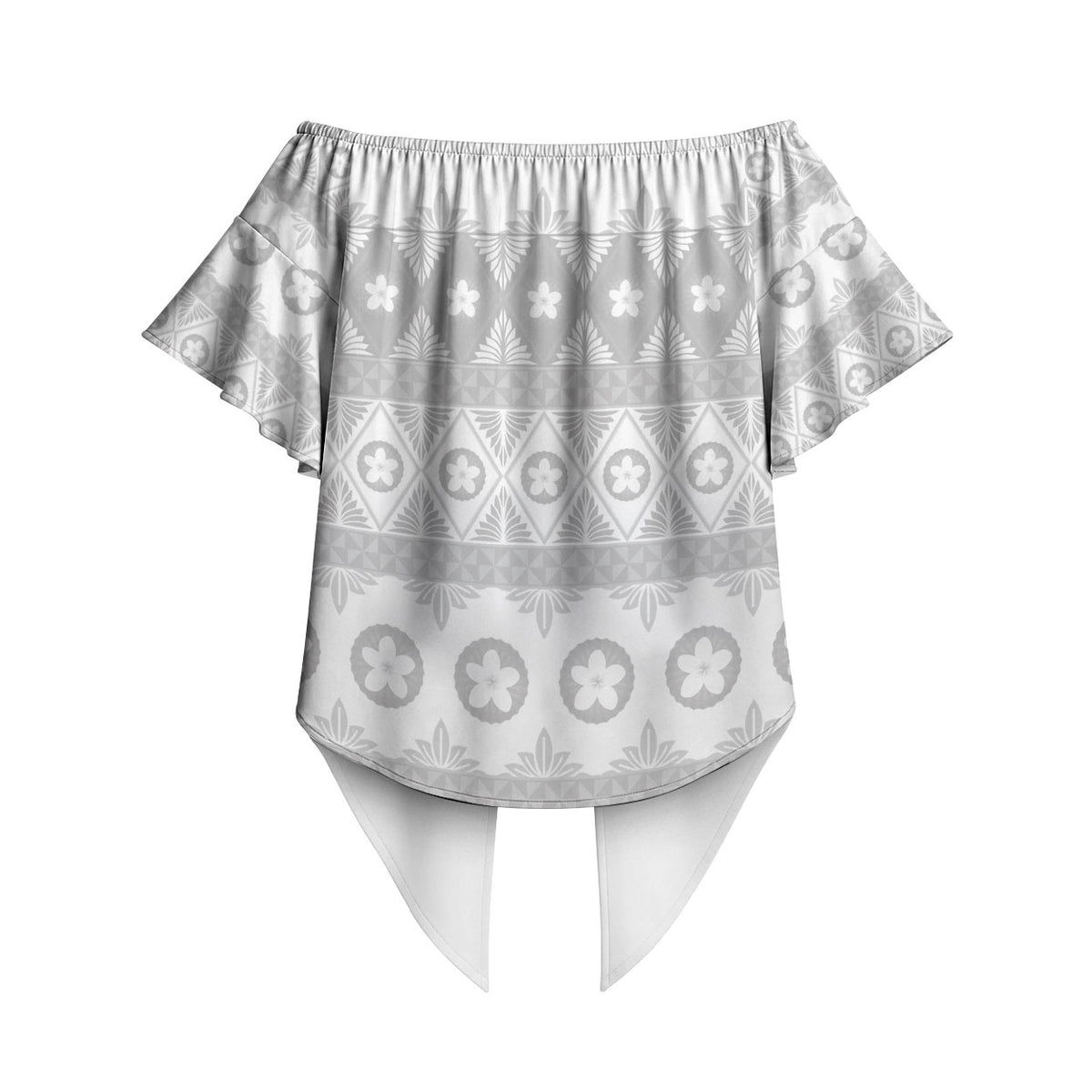 Tonga White Sunday Off Shoulder Wrap Waist Top Tongan Ngatu Siale Pattern LT05 - Polynesian Pride