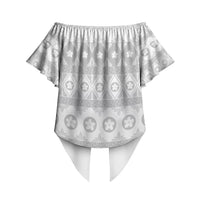 Tonga White Sunday Off Shoulder Wrap Waist Top Tongan Ngatu Siale Pattern LT05 - Polynesian Pride