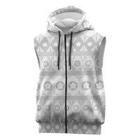 Tonga White Sunday Sleeveless Zip Hoodie Tongan Ngatu Siale Pattern LT05 White - Polynesian Pride