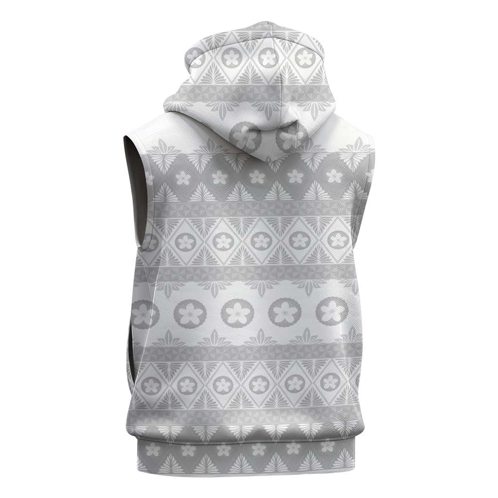 Tonga White Sunday Sleeveless Zip Hoodie Tongan Ngatu Siale Pattern LT05 - Polynesian Pride