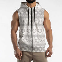 Tonga White Sunday Sleeveless Zip Hoodie Tongan Ngatu Siale Pattern LT05 - Polynesian Pride