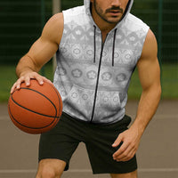Tonga White Sunday Sleeveless Zip Hoodie Tongan Ngatu Siale Pattern LT05 - Polynesian Pride