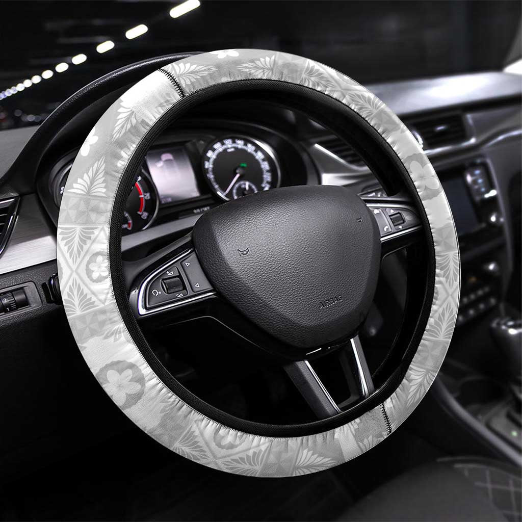 Tonga White Sunday Steering Wheel Cover Tongan Ngatu Siale Pattern - Polynesian Pride