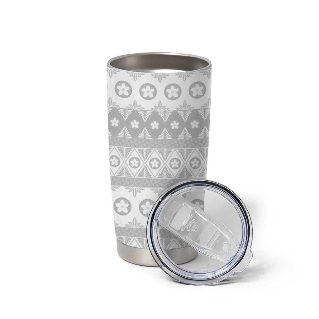 Tonga White Sunday Tumbler Cup Tongan Ngatu Siale Pattern - Polynesian Pride