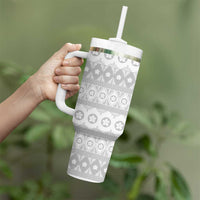 Tonga White Sunday Tumbler With Handle Tongan Ngatu Siale Pattern - Polynesian Pride
