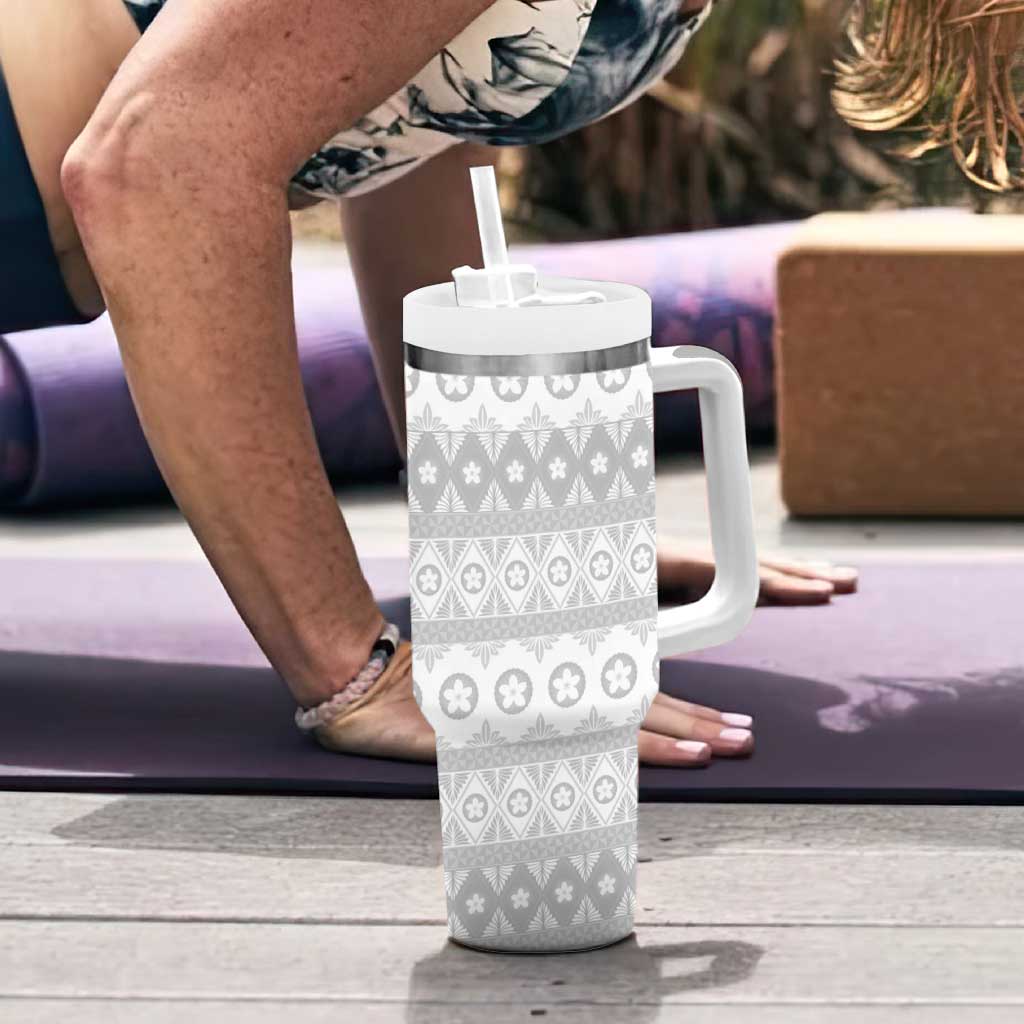 Tonga White Sunday Tumbler With Handle Tongan Ngatu Siale Pattern - Polynesian Pride
