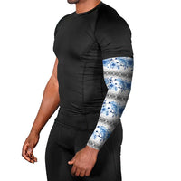 Samoa White Sunday Arm Sleeves Samoan Tapa Blue Hibiscus - Polynesian Pride