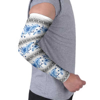 Samoa White Sunday Arm Sleeves Samoan Tapa Blue Hibiscus - Polynesian Pride