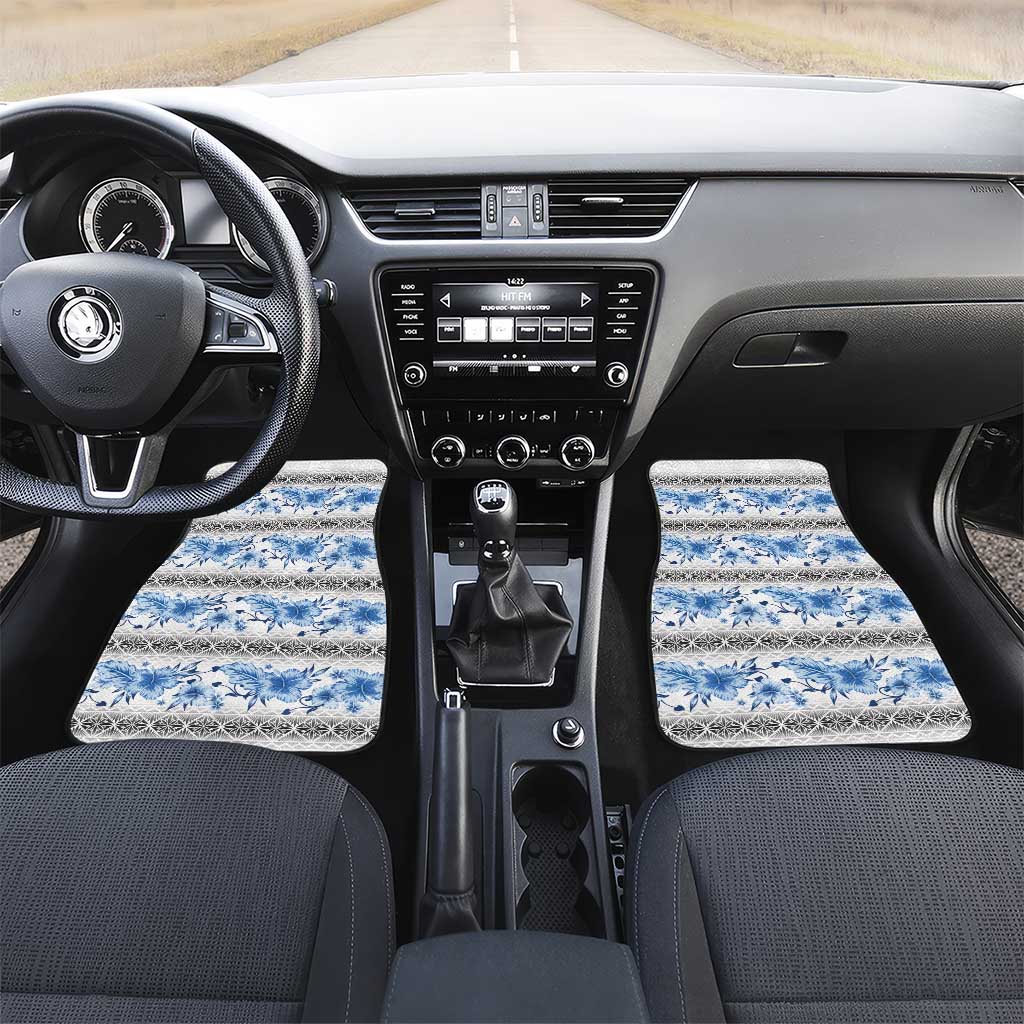 Samoa White Sunday Car Mats Samoan Tapa Blue Hibiscus - Polynesian Pride