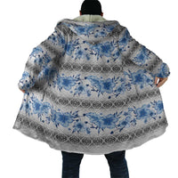Samoa White Sunday Cloak Samoan Tapa Blue Hibiscus - Polynesian Pride