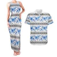Samoa White Sunday Couples Matching Tank Maxi Dress and Hawaiian Shirt Samoan Tapa Blue Hibiscus LT05 Blue - Polynesian Pride