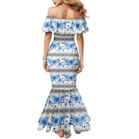 Samoa White Sunday Family Matching Mermaid Dress and Hawaiian Shirt Samoan Tapa Blue Hibiscus LT05 - Polynesian Pride
