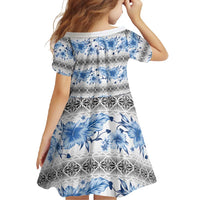 Samoa White Sunday Family Matching Off Shoulder Maxi Dress and Hawaiian Shirt Samoan Tapa Blue Hibiscus LT05 - Polynesian Pride
