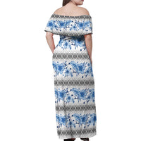 Samoa White Sunday Family Matching Off Shoulder Maxi Dress and Hawaiian Shirt Samoan Tapa Blue Hibiscus LT05 - Polynesian Pride